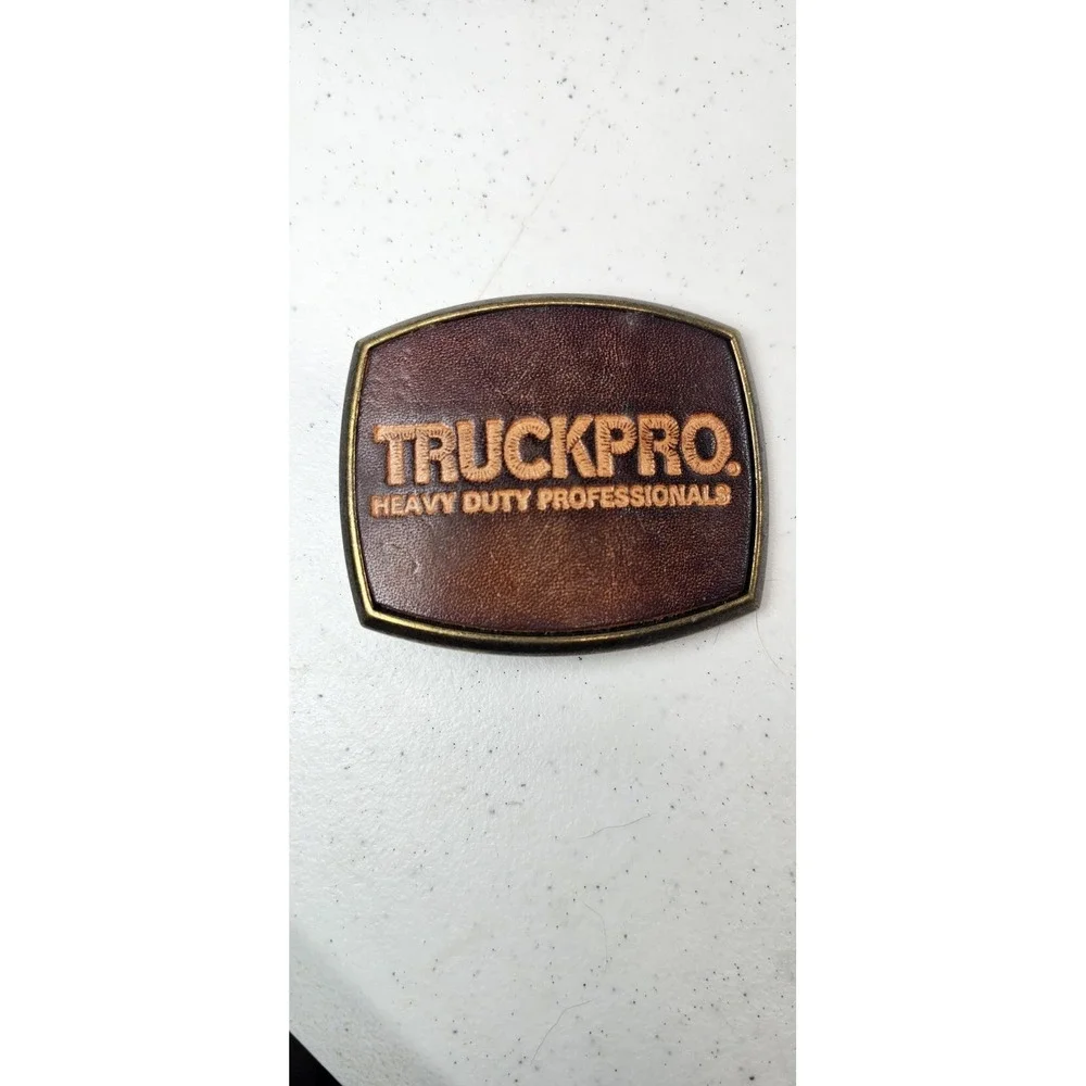 Vintage El Cid Truckpro Heavy Duty Professionals Bronze And‎ Leather Belt Buckle